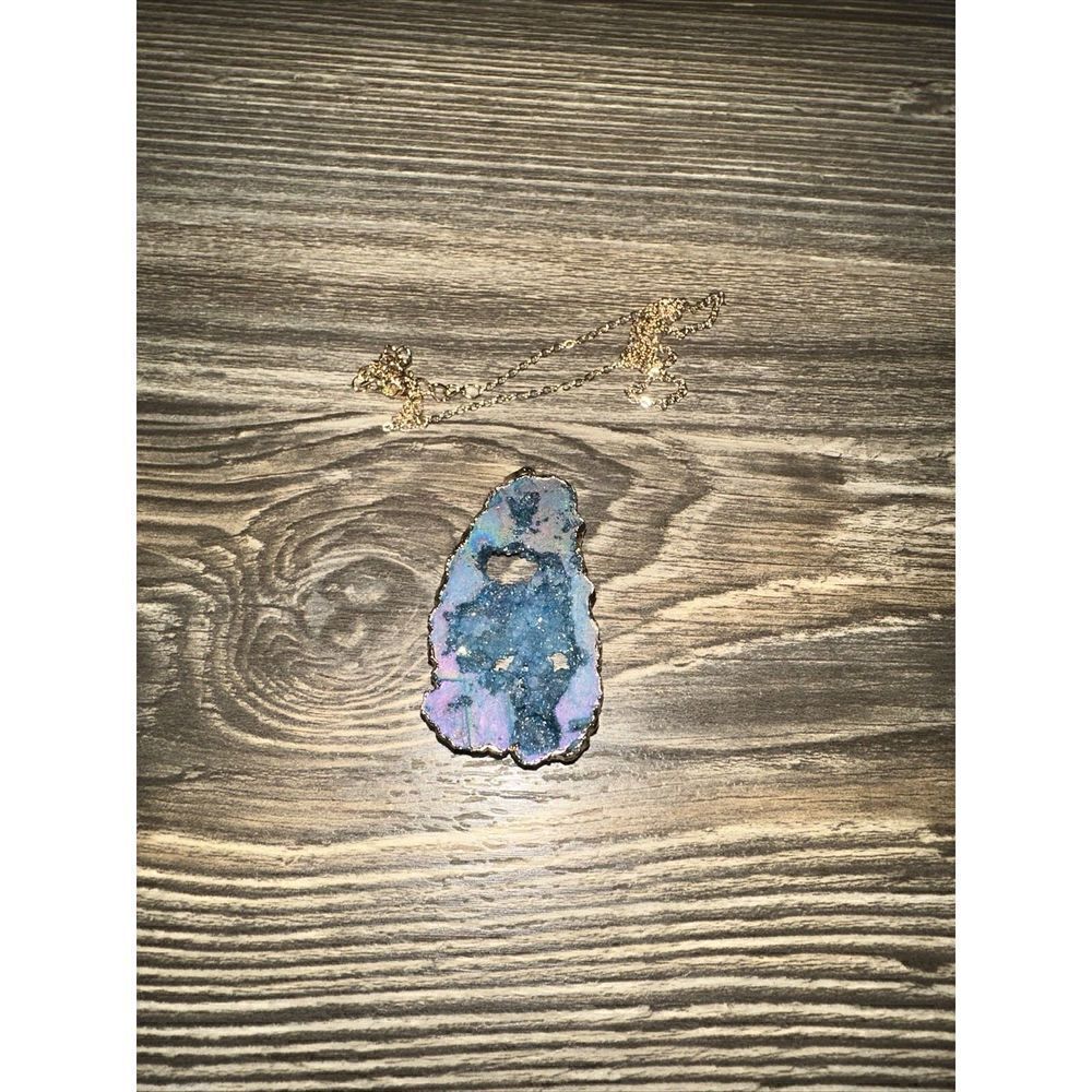 1pc Pendant Necklace Agate Quartz Geode Slice Amethyst Inlaid Gold Plated. New. - Picture 6 of 10